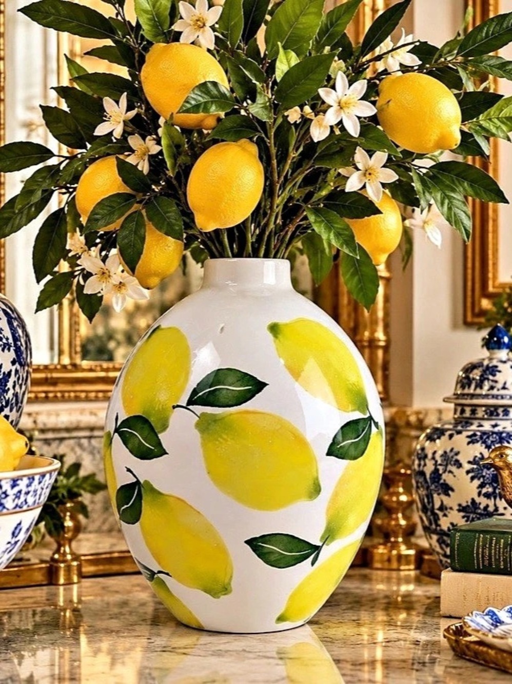 Farval Portugal Hand Painted Lemon Ceramic Vase Large 12 Inch